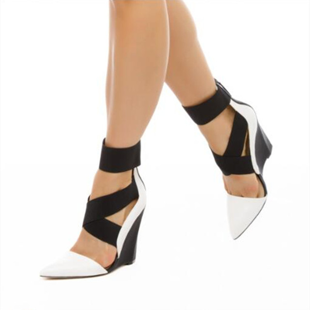 Minan Ser - Piękne modne buty damskie na klinie, skórzane, szpiczasty nosek, piętka około 11cm - Wianko - 3
