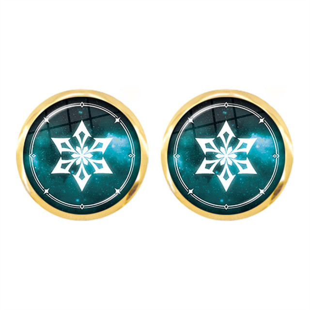 Kolczyki damska biżuteria Genshin Impact nowe - okrągłe oko boga woda wiatr grzmot ogień lodu Rock Ice - Wianko - 4