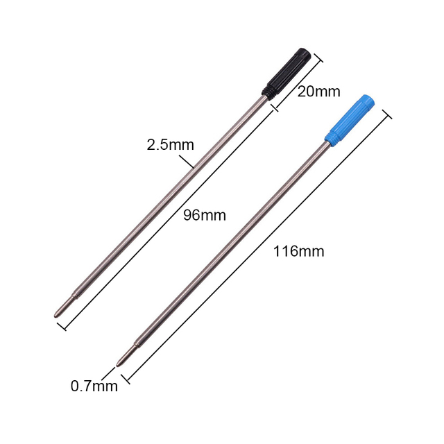 Wkład do długopisu metalowy, długość 115mm, średnica 2.5mm, stalówka 0.7mm - Wianko - 4
