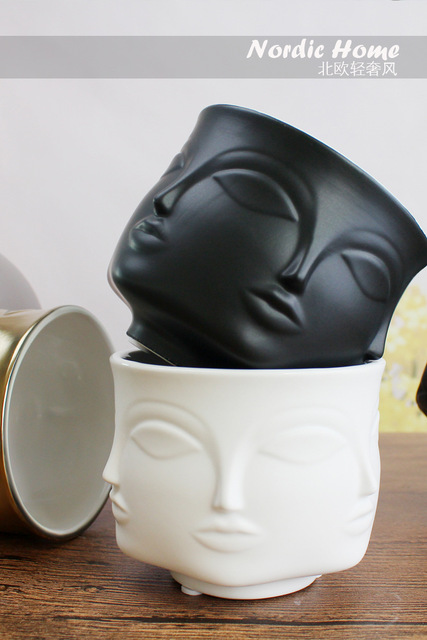 Nordic ceramiczny wazon o kształcie twarzy do przechowywania świec zapachowych i kwiatów - Wianko - 1