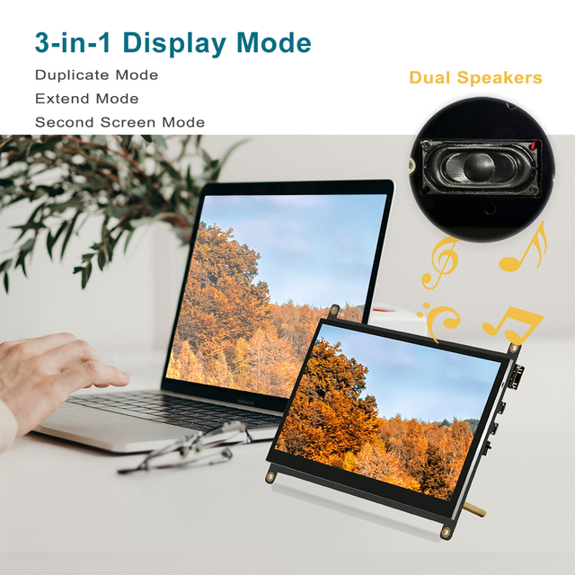 Monitor LCD 7 cali z technologią IPS, dotykowy, HD 1024X600 z głośnikami stereo, pojemnościowy, kompatybilny z Raspberry Pi 4 - Wianko - 3
