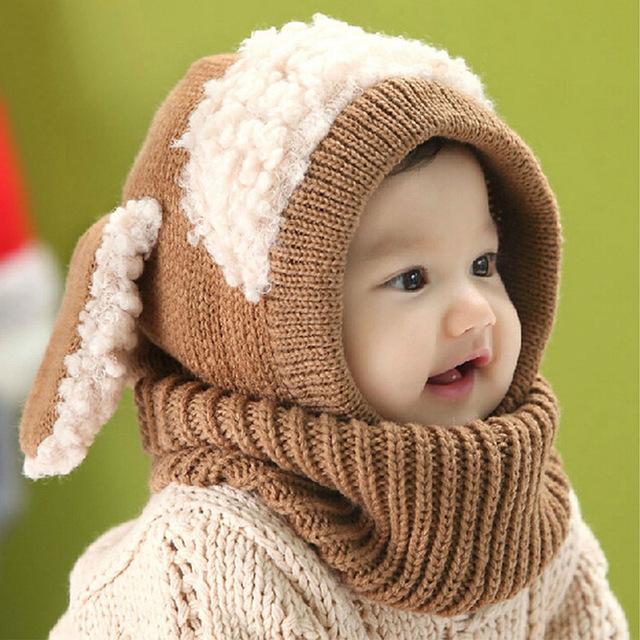 Czapka zimowa dla niemowląt z uszami królika i szalikiem - Wianko - 3