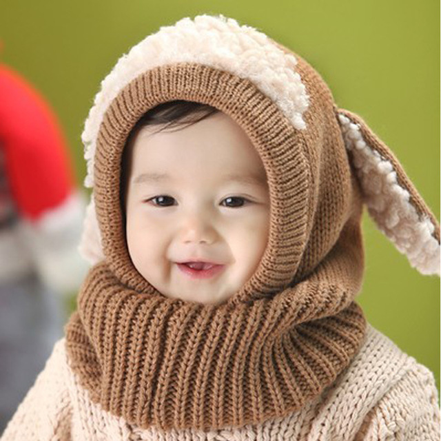 Czapka zimowa dla niemowląt z uszami królika i szalikiem - Wianko - 5