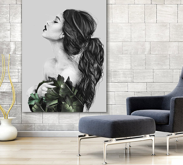 Postmodernistyczne malarstwo na płótnie z ramką - Piękna kobieta 50X70, dekoracyjny bezramowy plakat - Wianko - 4
