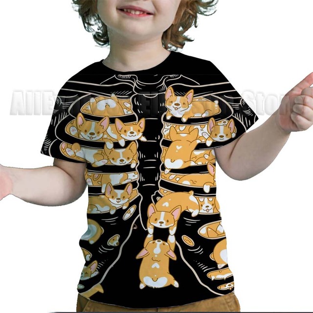 Drukowana koszulka dla dzieci - Kawaii pies 3D, motyw Anime, krótki rękaw - Wianko - 4