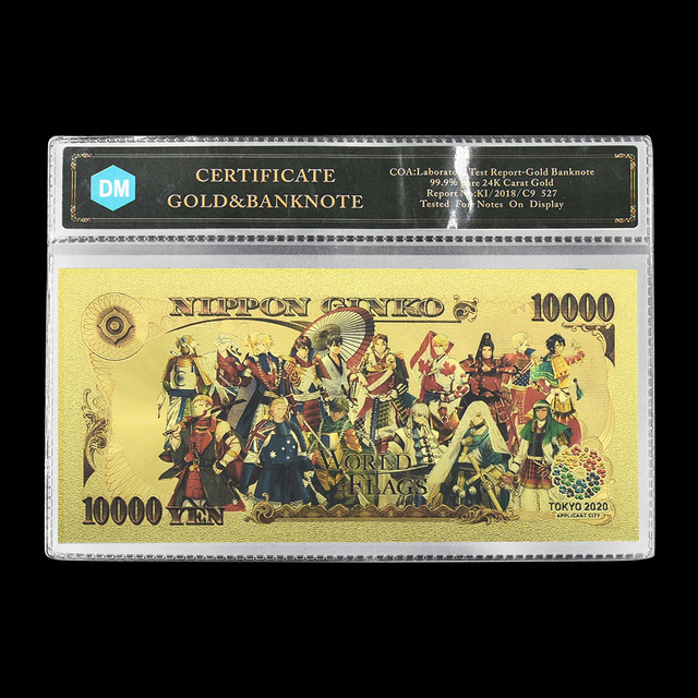 Japonia złoty banknot Tokyo World Flags 10 sztuk - pamiątkowe złote karty do kolekcji - Wianko - 11