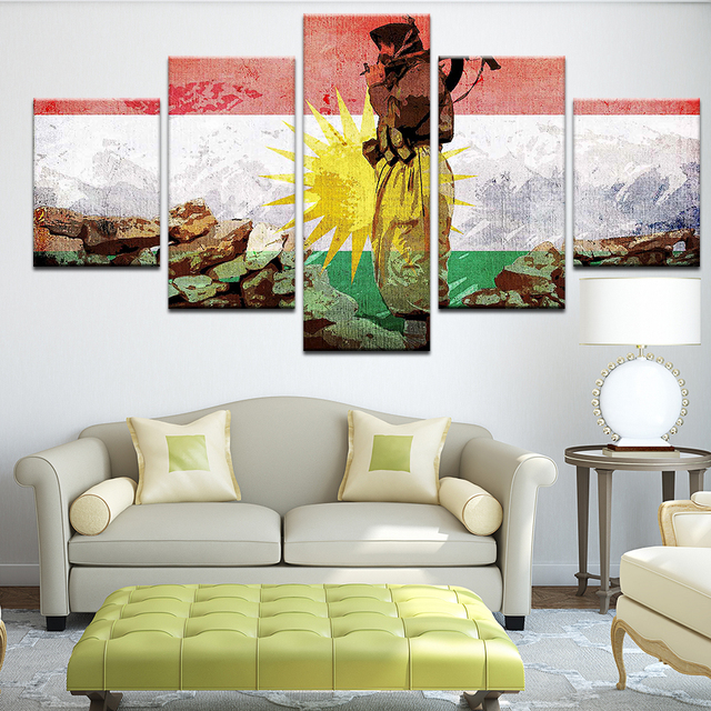 Modural Art Picture - HD obraz plakat na płótnie z nadrukiem malarstwo 5 sztuk - Dekoracja wnętrza - Flaga żołnierzy Kurdyjskich - Wianko - 4