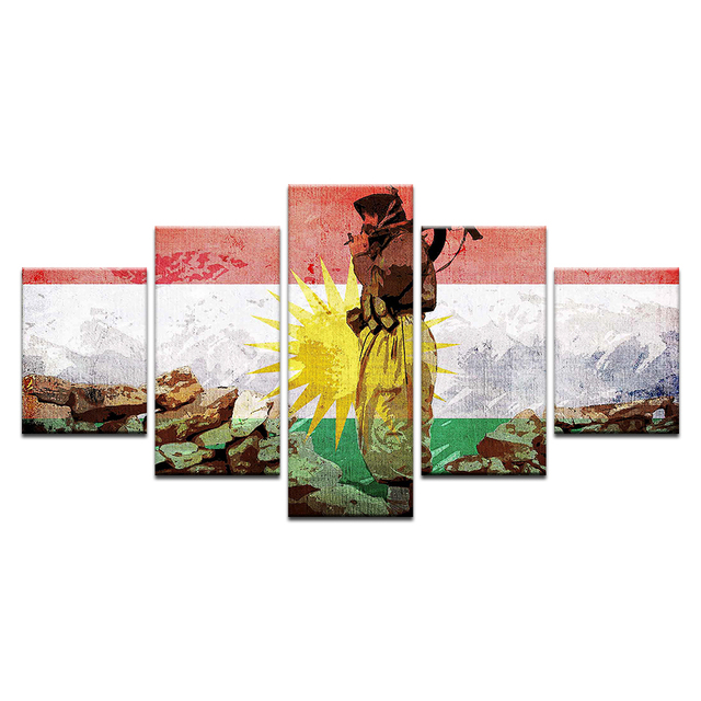 Modural Art Picture - HD obraz plakat na płótnie z nadrukiem malarstwo 5 sztuk - Dekoracja wnętrza - Flaga żołnierzy Kurdyjskich - Wianko - 5