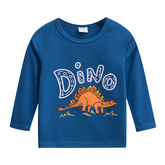 Chłopięce koszulki z długim rękawem wiosna/jesień w modnym stylu, ozdobione dinozaurami - okrągły kołnierz, bawełna - Wianko - 16