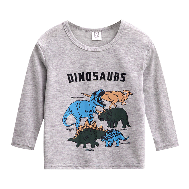 Chłopięce koszulki z długim rękawem wiosna/jesień w modnym stylu, ozdobione dinozaurami - okrągły kołnierz, bawełna - Wianko - 17