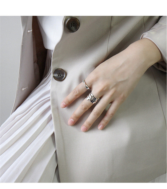 Nowa, kreatywna biżuteria wiosenna - pierścionek z srebra 925, błyszczący, wielowarstwowy, nieregularny R185 - Wianko - 11