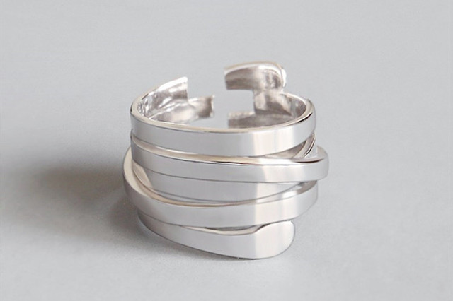 Nowa, kreatywna biżuteria wiosenna - pierścionek z srebra 925, błyszczący, wielowarstwowy, nieregularny R185 - Wianko - 3