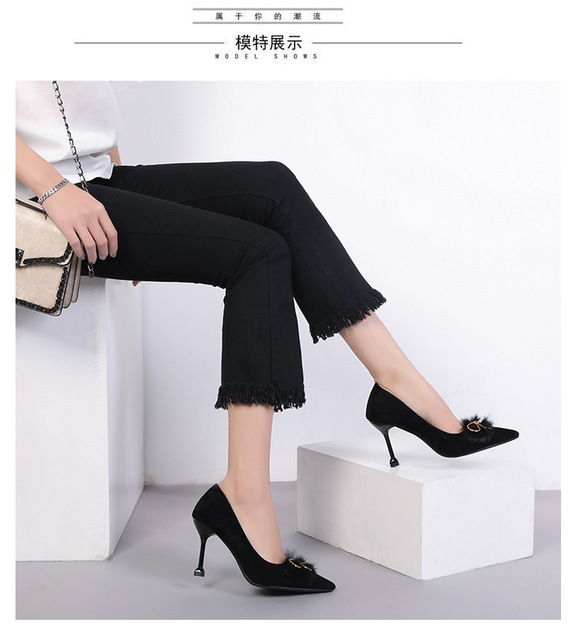 Nowe buty damskie na wysokim obcasie w stylu koreańskiej mody ze wiosennej kolekcji 2019 z dekoracyjnym łukiem i spiczastym noskiem z kocimi wzorami - Wianko - 9