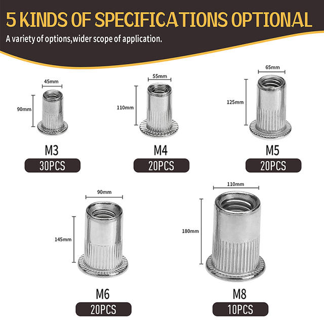 Nity M3 M4 M5 M6 M8 304 z łbem płaskim, ze stali nierdzewnej, gwintowane, wkładki nakrętki nitu ze stali węglowej - Wianko - 5