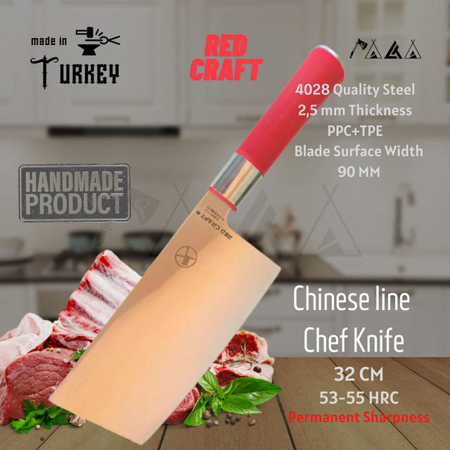 Noż kuchenny ATASAN Red Craft Cleaver, ręcznie wykonany z wysokiej jakości stali nierdzewnej, idealny do steków - Wianko - 1