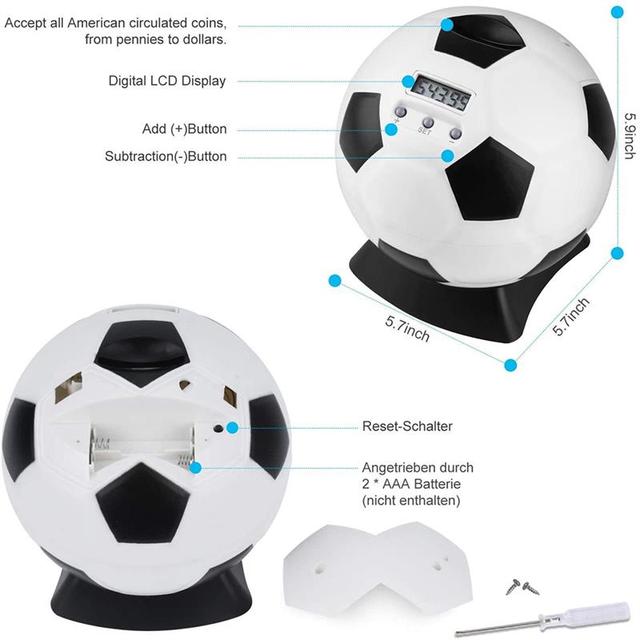Skarbonka z automatycznym licznikiem w kształcie piłki nożnej ABS dla dzieci - Wianko - 11