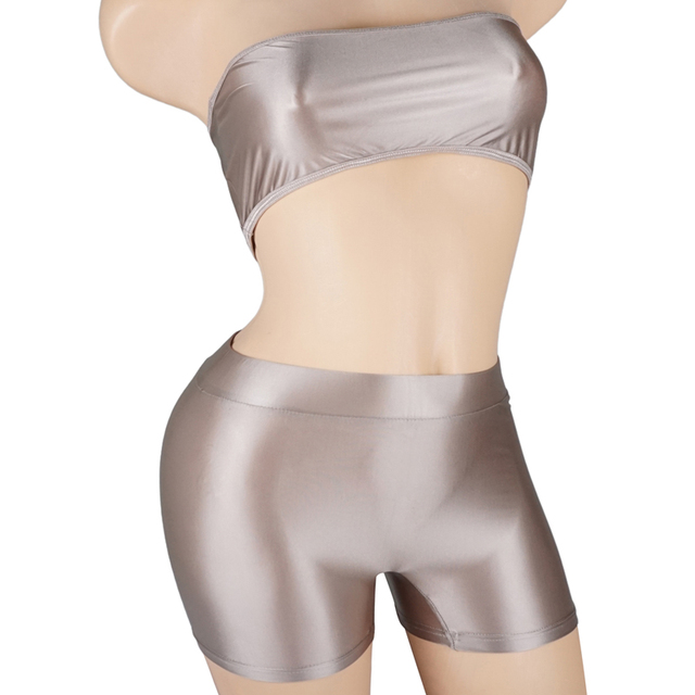 Nowoczesna bielizna damskiego stroju kąpielowego - błyszczące szorty z wysoką elastycznością oraz rajstopy rowerowe - Wianko - 9