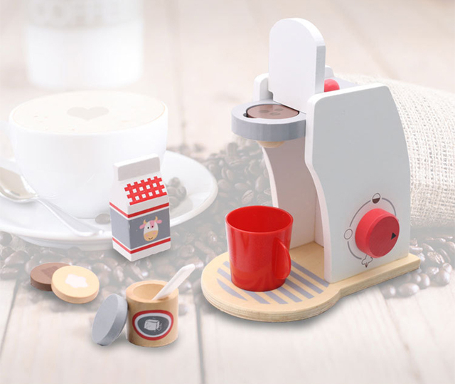 Zestaw zabawkowy drewnianego ekspresu do kawy z kawiarnią i akcesoriami - Wianko - 3