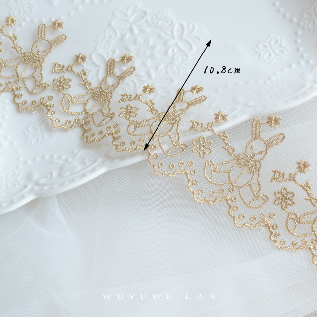 Złota królicza tiulowa koronkowa opaska z haftowanymi koronkami i przezroczystą siatką - 1M - Wianko - 6