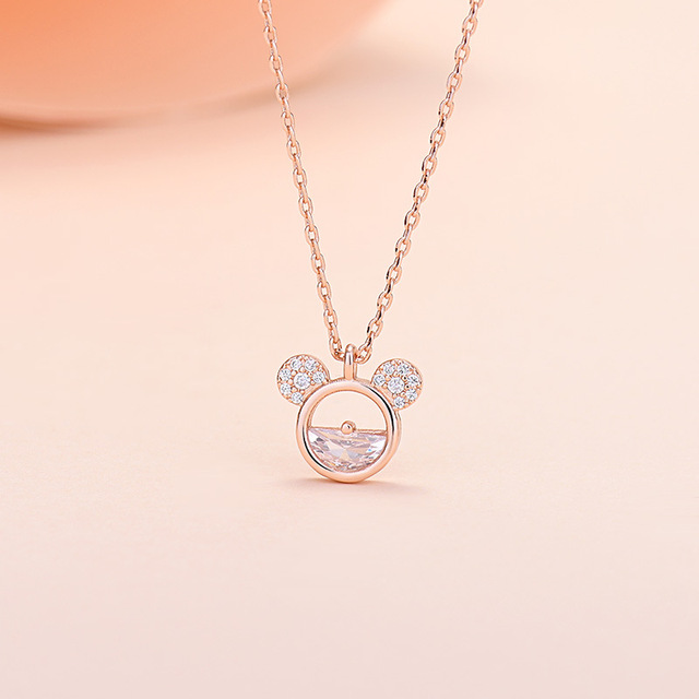 Naszyjnik Mickey dla kobiet z kryształami - luksusowy, prosty łańcuszek o uroku - Wianko - 3