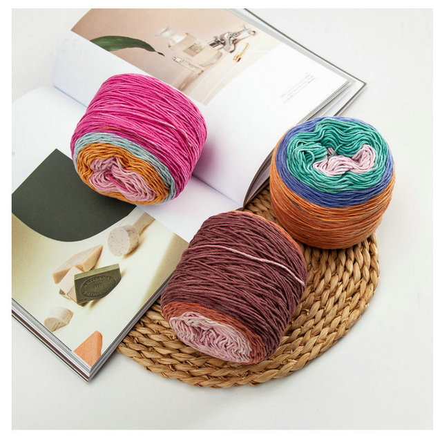 Przędza Rainbow 2 piłki, przędza bawełniana w segmentach barwienia - 5 nici, idealna do DIY, ręcznie robione dzianiny, poduszki, szaliki, kapelusze - Wianko - 3