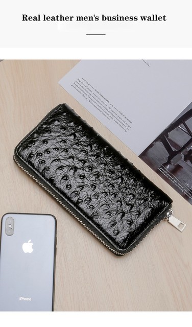 Męski portfel z naturalnej skóry bydlęcej - kopertówka, portmonetka, etui na karty, długi portfel na telefon - Wianko - 2