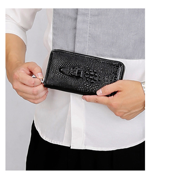 Męski portfel z naturalnej skóry bydlęcej - kopertówka, portmonetka, etui na karty, długi portfel na telefon - Wianko - 9