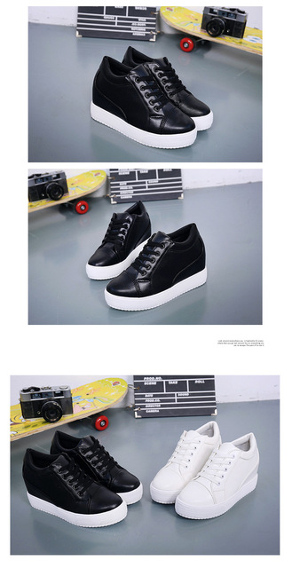 Czarno-białe ukryte kliny pięty - Damskie buty klinowe na platformie z gumową podeszwą - Wianko - 4