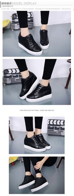 Czarno-białe ukryte kliny pięty - Damskie buty klinowe na platformie z gumową podeszwą - Wianko - 7