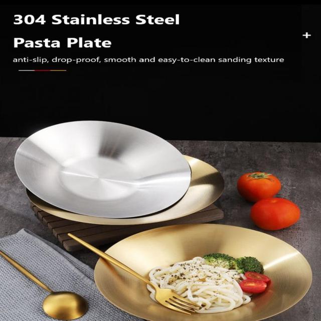 Koreańska płyta głęboka ze stali nierdzewnej 304 w złotym kolorze - owalna płyta na owoce, spaghetti i dania domowe - Wianko - 159