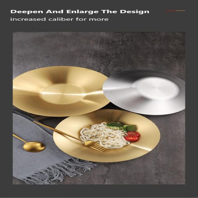 Koreańska płyta głęboka ze stali nierdzewnej 304 w złotym kolorze - owalna płyta na owoce, spaghetti i dania domowe - Wianko - 160