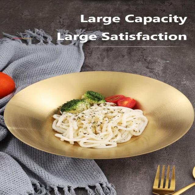 Koreańska płyta głęboka ze stali nierdzewnej 304 w złotym kolorze - owalna płyta na owoce, spaghetti i dania domowe - Wianko - 161