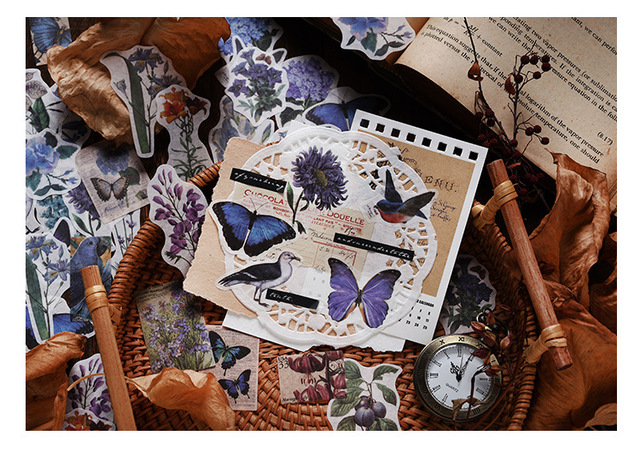 Naklejki Scrapbooking z 60 sztukami naturalnych roślin, kwiatów i zwierząt - Wianko - 13