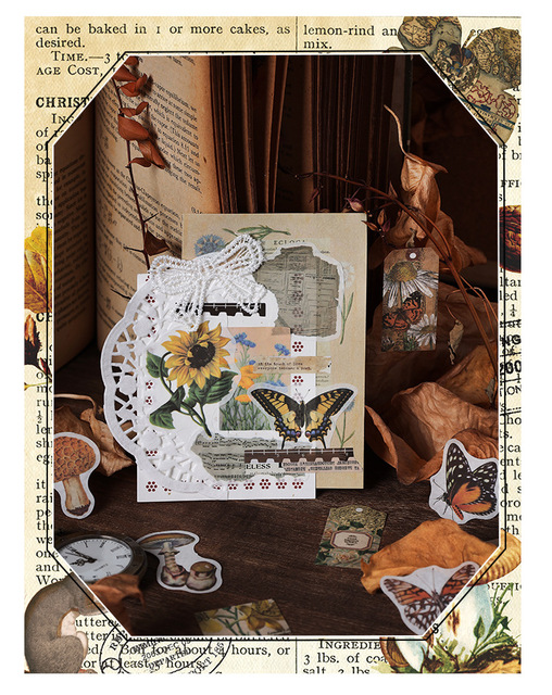 Naklejki Scrapbooking z 60 sztukami naturalnych roślin, kwiatów i zwierząt - Wianko - 7