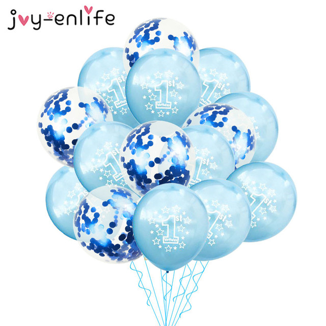 Niebieskie konfetti - balony urodzinowe 1st (10/15 sztuk) dla chłopca - dekoracje na Baby Shower i pierwszą rocznicę - Wianko - 3