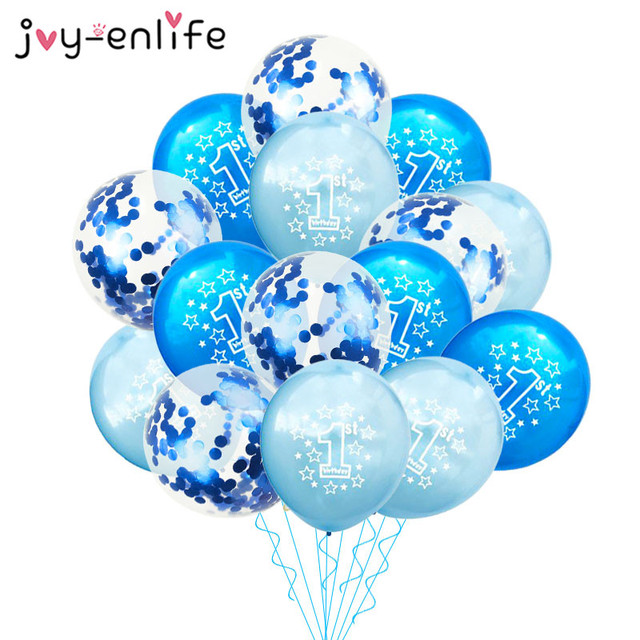 Niebieskie konfetti - balony urodzinowe 1st (10/15 sztuk) dla chłopca - dekoracje na Baby Shower i pierwszą rocznicę - Wianko - 1