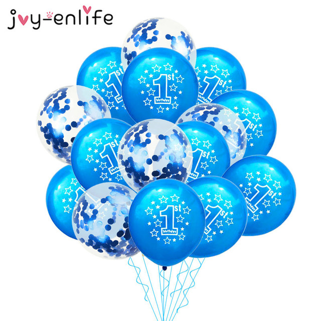 Niebieskie konfetti - balony urodzinowe 1st (10/15 sztuk) dla chłopca - dekoracje na Baby Shower i pierwszą rocznicę - Wianko - 2