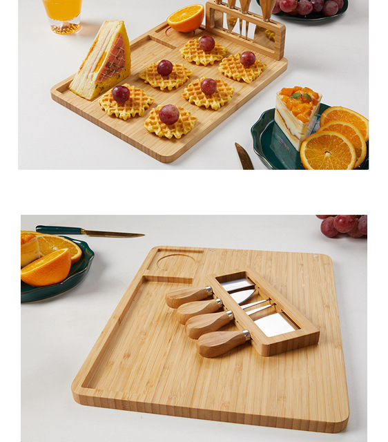Bambusowa deska do krojenia sera z nożem, widełkami i łychą - deska do serów - Wianko - 11