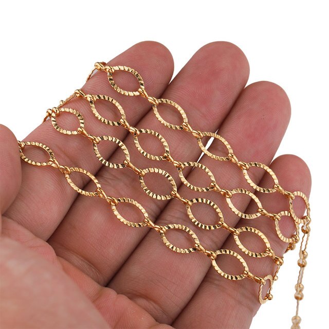 Linki łańcuchowe o długości 1 metra, wykonane z nierdzewnej stali o złotej teksturze, 7mm średnicy, z ozdobnym okiem w kształcie konia - idealne do biżuterii dla kobiet - Wianko - 6