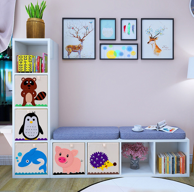 Szkatułka Cube z haftowanym wzorem kreskówkowych zwierzątek - organizer zabawek, materiałów biurowych i akcesoriów - Wianko - 3