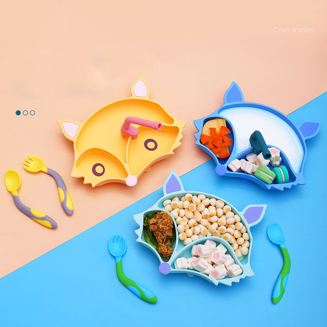 Silikonowy talerz dla dzieci z podajnikiem Food Grade z nadrukiem Cartoon Fox - Wianko - 7
