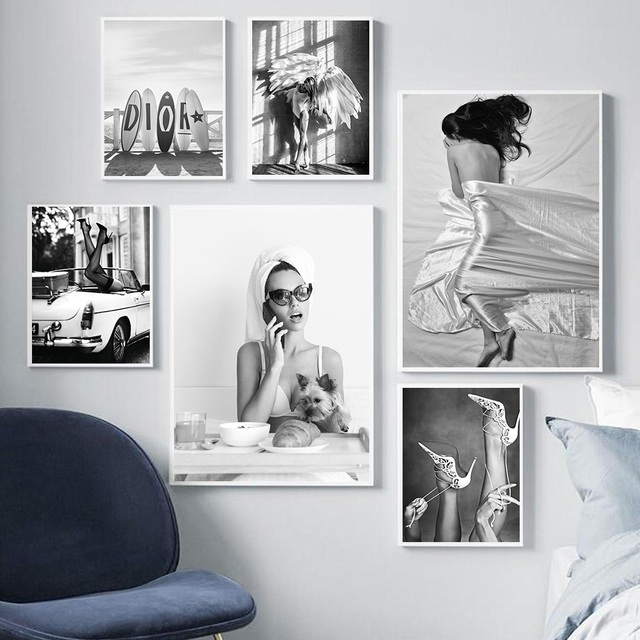 Nordycki Vintage Fashion Paris - plakaty i druki czarno-białe z portretem seksownej kobiety i nogami na płótnie - dekoracje do domu - Wianko - 2