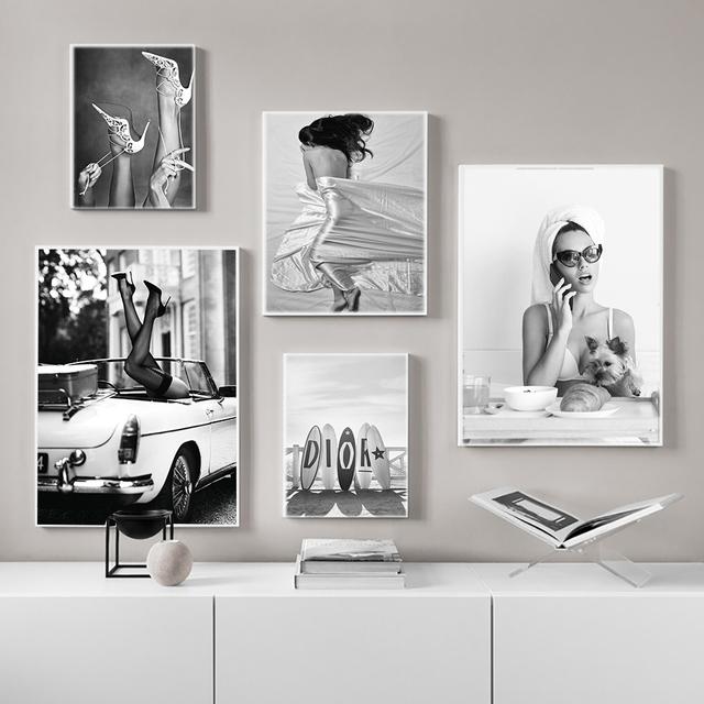 Nordycki Vintage Fashion Paris - plakaty i druki czarno-białe z portretem seksownej kobiety i nogami na płótnie - dekoracje do domu - Wianko - 3