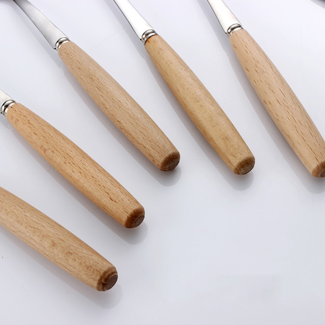Drewniany zestaw obiadowy ze stali nierdzewnej - widelec, nóż i łyżka - Wianko - 11
