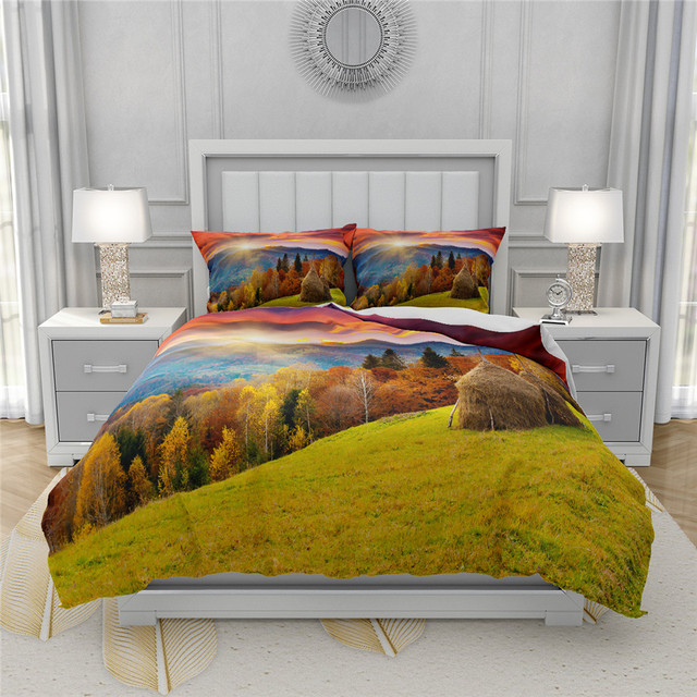 Zestaw poszewek zielonych dla królowej i podwójnego łóżka, 3D drukowane, naturalny wzór ze scenerią - Wianko - 20