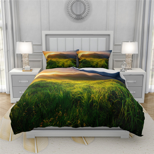Zestaw poszewek zielonych dla królowej i podwójnego łóżka, 3D drukowane, naturalny wzór ze scenerią - Wianko - 22