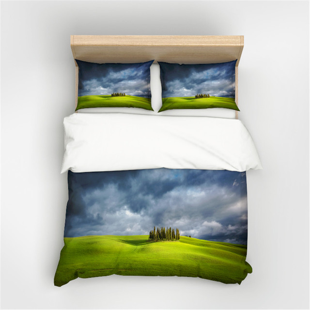 Zestaw poszewek zielonych dla królowej i podwójnego łóżka, 3D drukowane, naturalny wzór ze scenerią - Wianko - 11