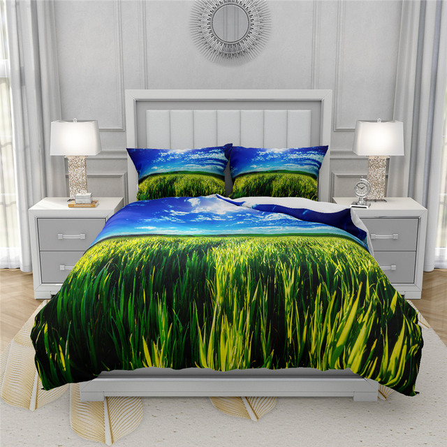 Zestaw poszewek zielonych dla królowej i podwójnego łóżka, 3D drukowane, naturalny wzór ze scenerią - Wianko - 14