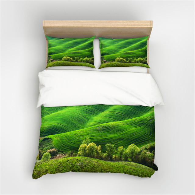 Zestaw poszewek zielonych dla królowej i podwójnego łóżka, 3D drukowane, naturalny wzór ze scenerią - Wianko - 9