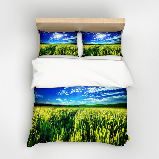 Zestaw poszewek zielonych dla królowej i podwójnego łóżka, 3D drukowane, naturalny wzór ze scenerią - Wianko - 15